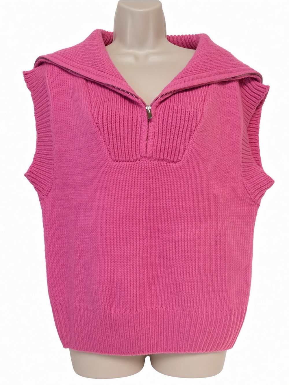 English Factory Pink Sleeveless Quarter Zip Knit Sweater Vest Size L NWT